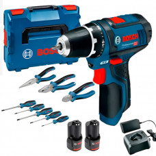 Акумуляторний шуруповерт Bosch Professional GSR 12V-15, набір ручних інструментів, Кейс (060186810R)