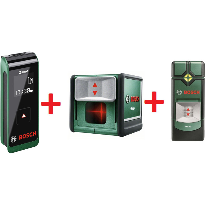 Лазерный дальномер Bosch PLR 20 (Zamo), Нивелир лазерный Bosch Quigo III, Детектор Bosch TRUVO