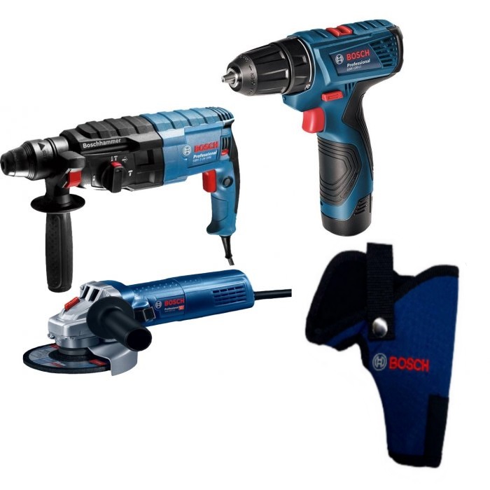 Перфоратор Bosch GBH 240, Болгарка Bosch GWS 750 S з регулюванням обертів, Акумуляторний шуруповерт Bosch GSR 120 LI (0611272100+0601394121+06019F7001)