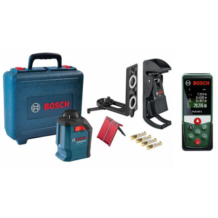 Лазерный нивелир Bosch GLL 2-20, BM3, Лазерный дальномер Bosch PLR 40 C (0601063J00+0603672320)