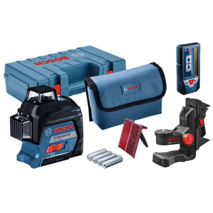 Линейный лазерный нивелир Bosch Professional GLL 3-80, Универсальный держатель Bosch BM 1, Лазерный приемник Bosch LR 7, кейс