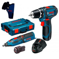 Набір Bosch шуруповерт GSR 12V-15, бормашина GRO 12V-35, з/в GAL 1230 CV, 2 x акб GBA 12V 2 Ah, L-boxx (06018681SB)