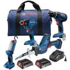 Набір акумуляторного інструменту BOSCH шуруповерт DDS181A, шабельна пилка Bosch GSA18V-083, ліхтар Bosch GLI18V-300, ударний шуруповерт Bosch GDX18V-1600 (GXL18V-496B22)