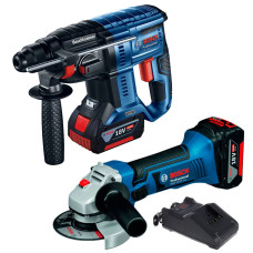 Перфоратор акумуляторний Bosch Professional GBH 180-LI, Акумуляторна кутова шліфувальна машина Bosch GWS 18-125 V-LI, АКБ GBA 4.0 A*год - 2 шт, ЗУ GAL(0615990L6J+0615990L6G)