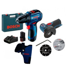 Акумуляторний безщітковий дриль-шуруповерт Bosch Professional GSR 12V-30, Кутова шліфувальна машина Bosch Professional GWS 12V-76 (06019G9000+06019F2000)