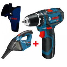 Акумуляторний шуруповерт Bosch GSR 12V-15, пилосос GAS 12V, кобура для шуруповерта (0615990GE3)