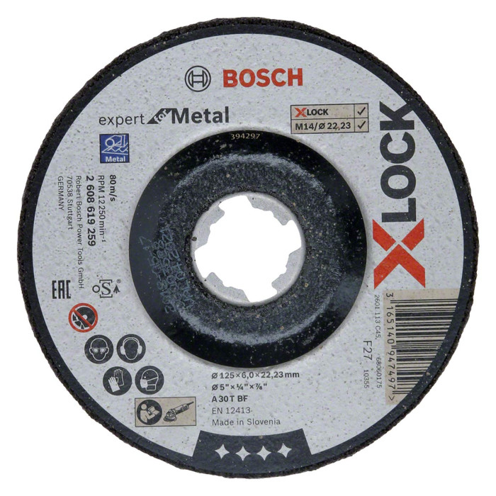 Диск шлифовальный по металлу Bosch X-LOCK 125x6x22.2 мм, выпуклый, Expert for Metal (2608619259)