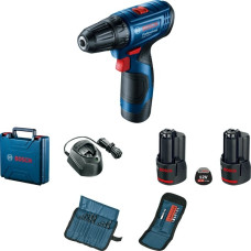 Акумуляторний шуруповерт Bosch GSR 120-LI, 2 акб 2.0 Ah, ЗУ, Набір біт 11 шт., Набір свердл 12 шт. (06019G8002)